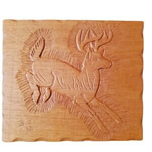 Vintage Handmade Hand-Carved Signed Deer Buck Carving Adults Wood signed B.S. 89